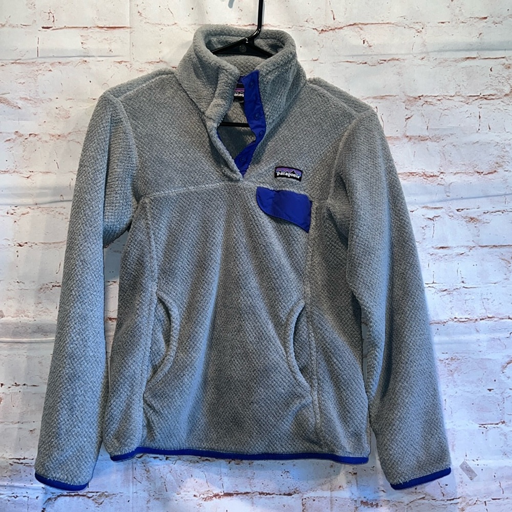 Patagonia Sweater Womens Xs Gray Blue Snap T Pullover Polar Tech Fleece Re Tool